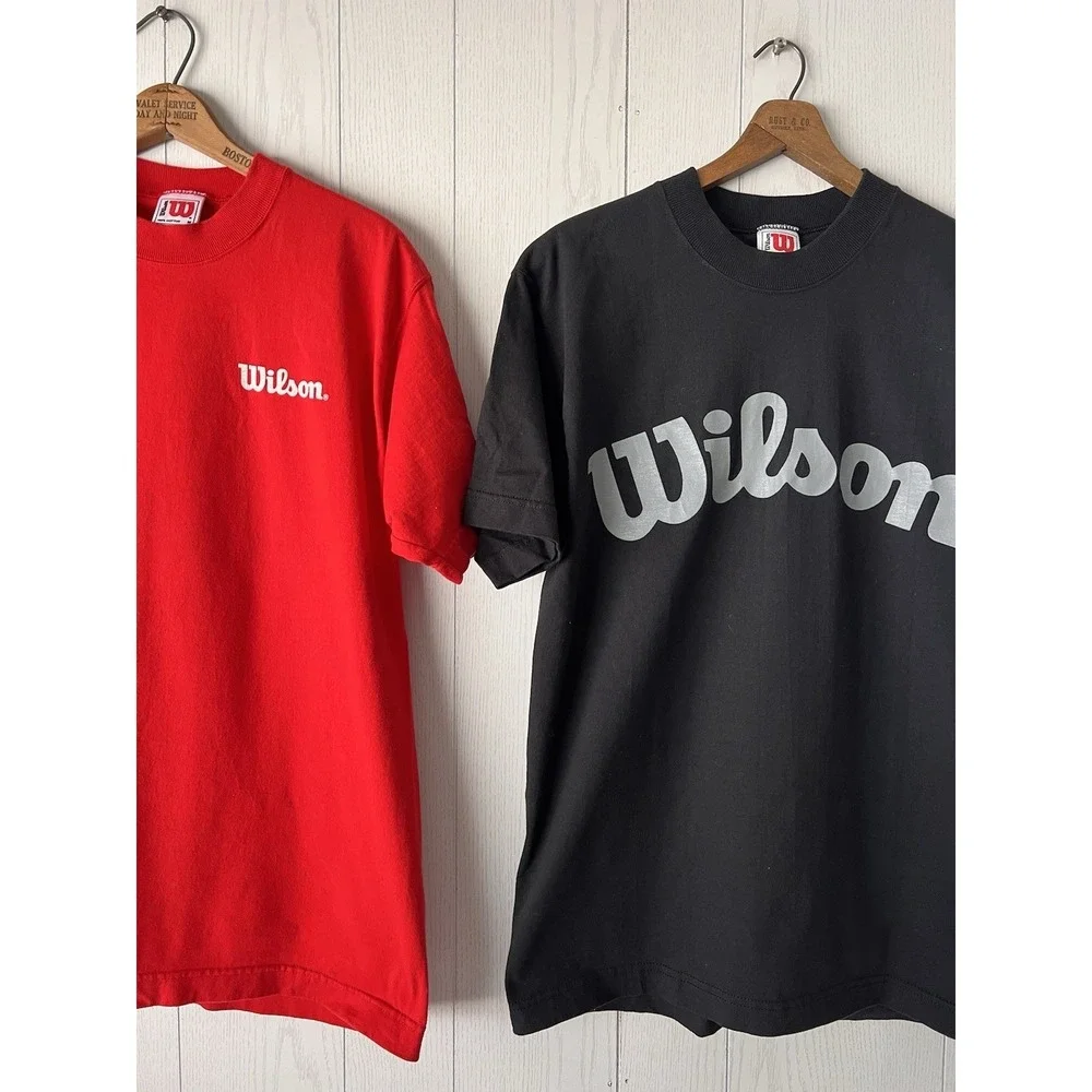 Vintage 90's LOT OF 2 Wilson Athletic Spellout T-Shirts USA Men Medium Black Red